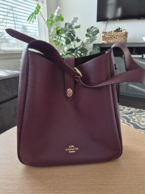 Coach Pebble Leather Shoulder Tote in Deep Burgundy